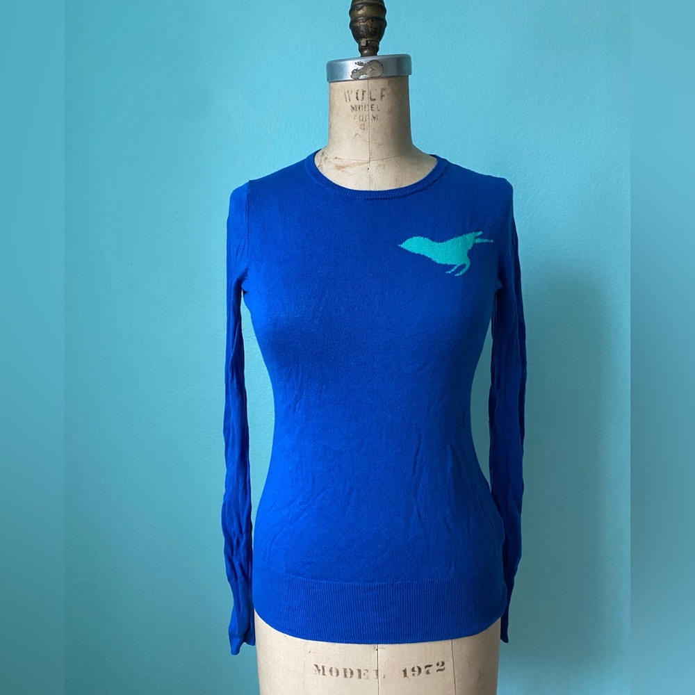 Old Navy blue bird lightweight sweater / cotton rayon silk / size XS kawaii
